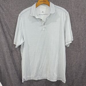 Tommy Bahama Men M Polo Shirt Grey Blue Cotton Tencel Relaxed Soft Travel Resort